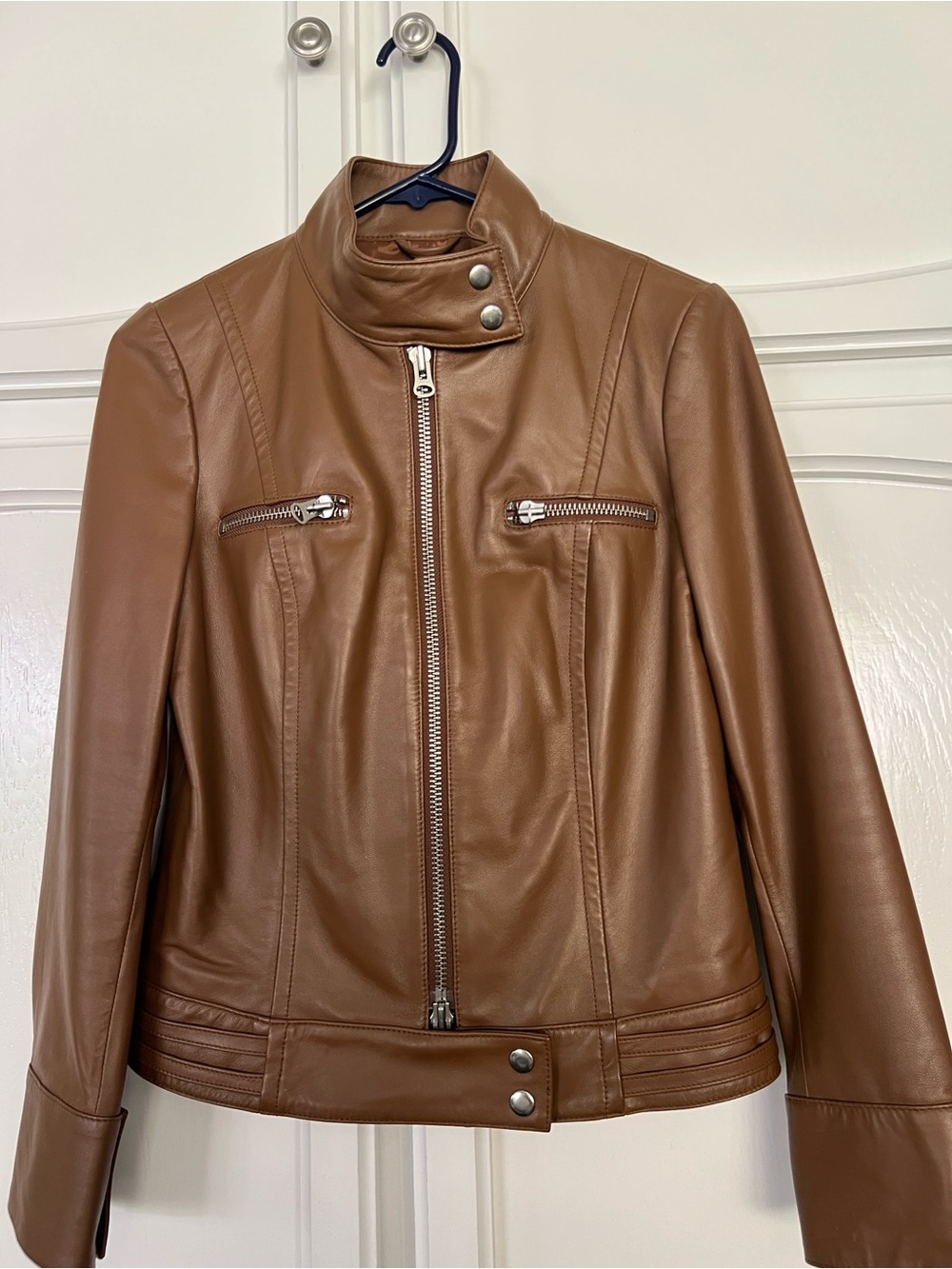 Neiman Marcus Classic Women's Brown Leather Moto Jacket